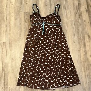 Madison Leigh Sz 10 Brown Polka Dot Teal Blue Accent Retro Midi Dress